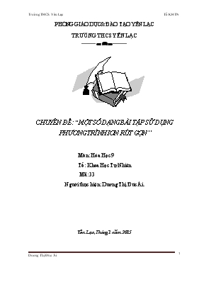 Chuyên đề Một số dạng bài tập sử dụng phương trình ion rút gọn
